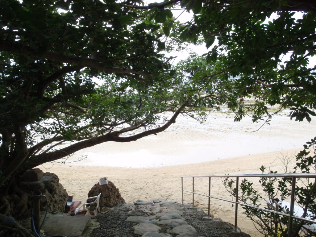 階段からビーチへ